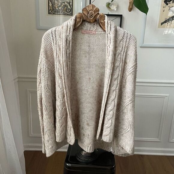 Anthropologie Elsamanda Beige Knit Cardigan Sweater M - Picture 1 of 7